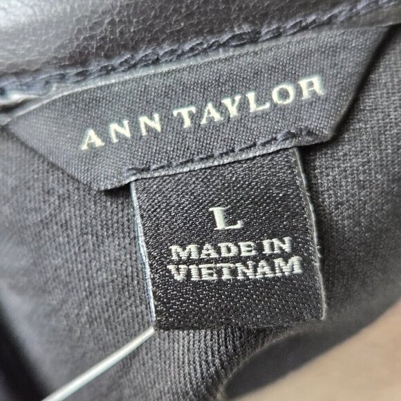 Ann Taylor Size Large Black Short Sleeve Blouse Dropped Shoulder Faux Leather - Picture 12 of 16